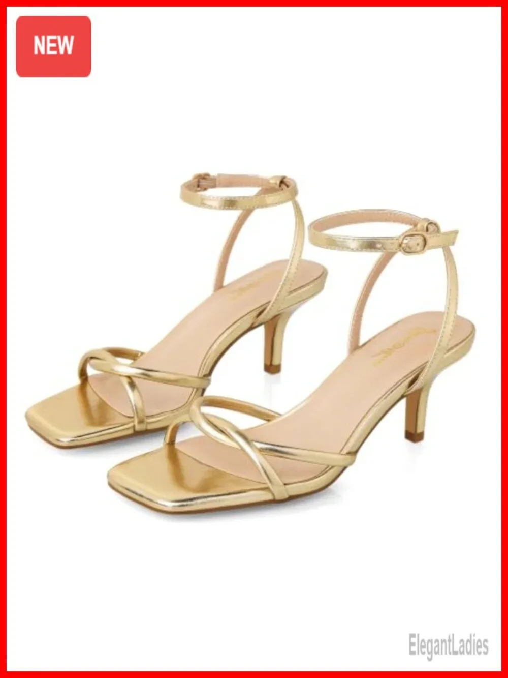 Women's Strappy Kitten Heel Sandals Square Open Toe Ankle Strap Low Heel Dressy